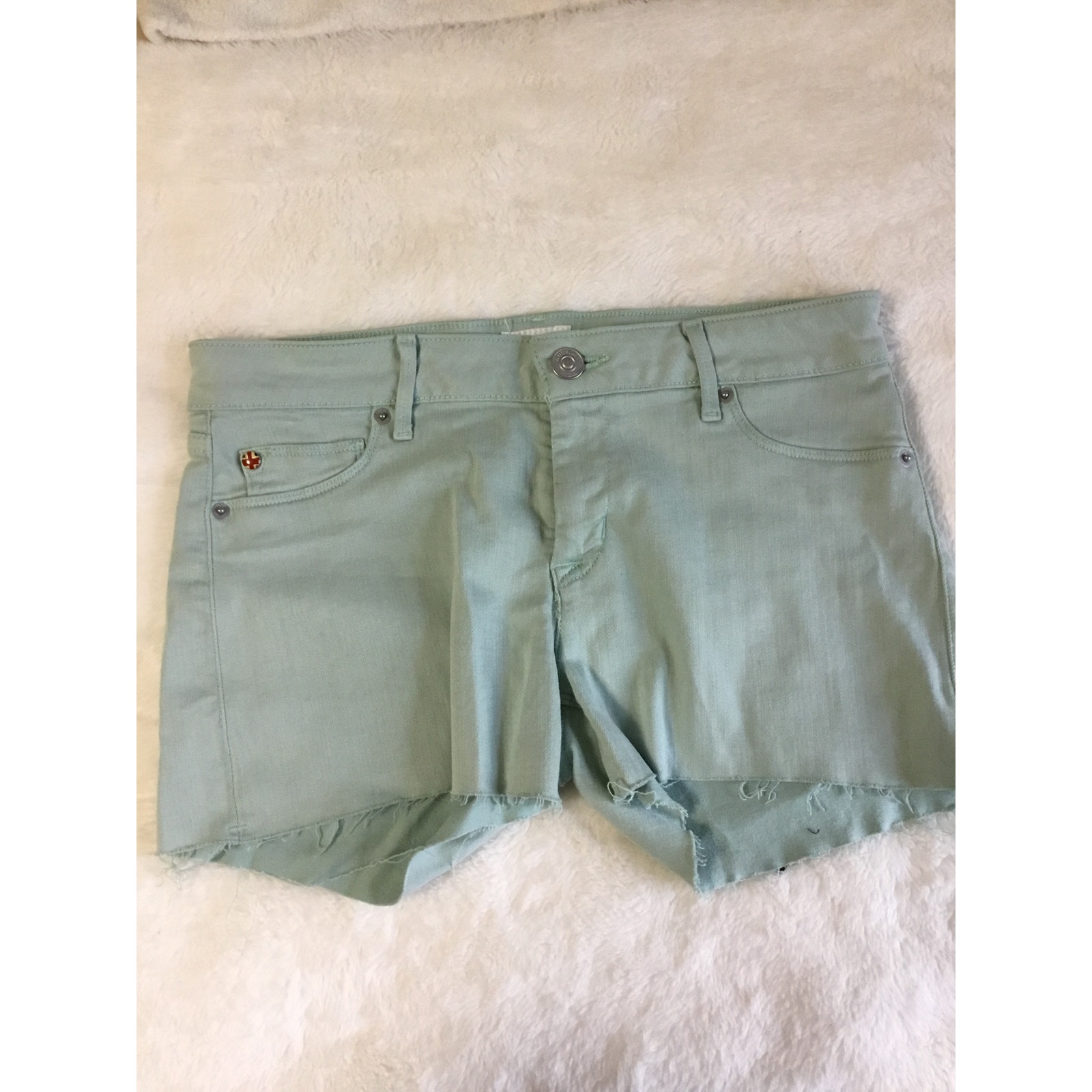 Hudson Wild Green Denim Amber Fray Hem Shorts